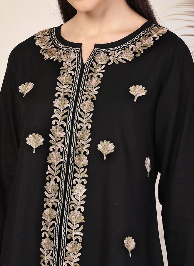 Qazmi Arisa Kashmiri Aari Work Full Sleeves Linen Cotton Co-Ord Set - Image 2